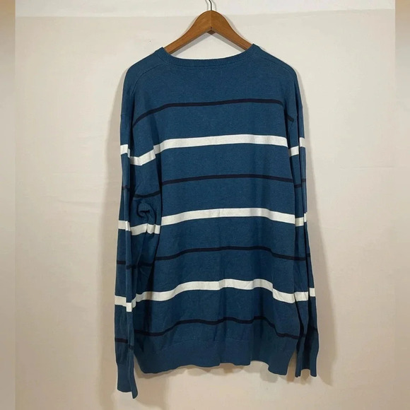 Men’s Nautica Blue Striped V-Neck Sweater 100% Cotton Size XXL - Picture 2 of 4